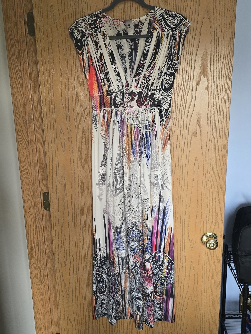 S-Twelve Y2k White Maxi Dress with Rhinestone Accents